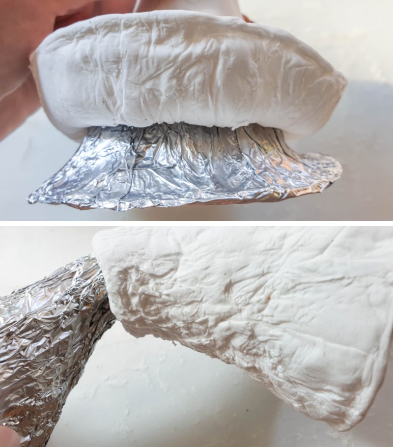 Remove the foam clay mushroom top from the foil base