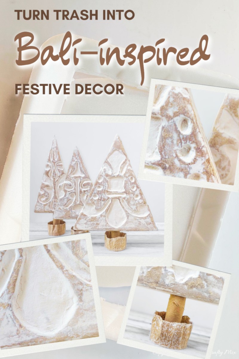 Create handmade holiday memories by transforming throwaway items into beautiful Bali-inspired tabletop Christmas trees. This easy to follow tutorial will show you how to mimic the look of exotic carved wood. It’s a budget-friendly, eco-conscious way to bring sustainable, island-inspired charm to your festive décor.