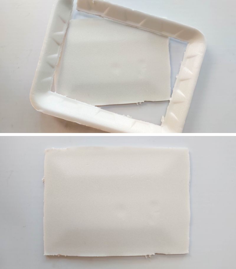 Remove the raised edges of the Polystyrene takeaway dishes