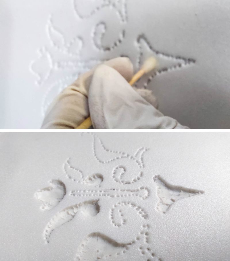 Use acetone or nail polish remover to carve the trees