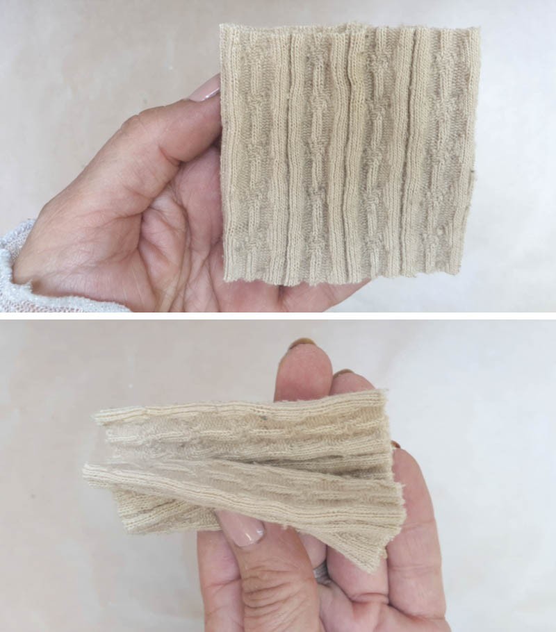 Cut a square and fold the sock in half