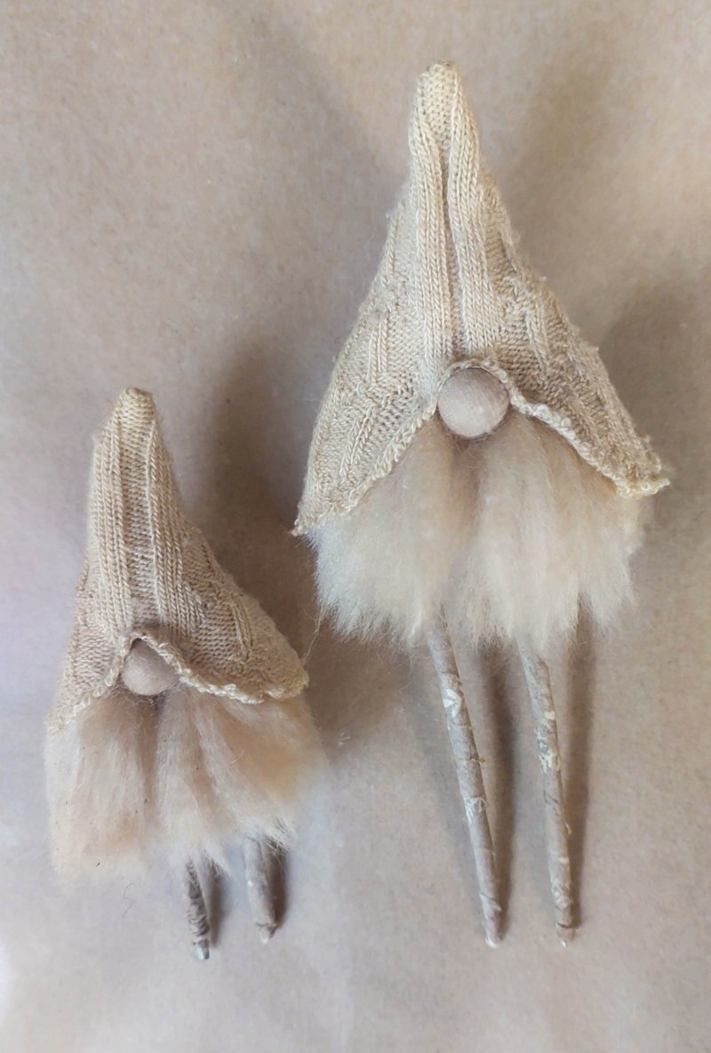 Love hygge style and handmade d&eacute;cor? Save this easy upcycled DIY&mdash;old socks, wire coat hangers, and craft scraps become the cutest long-legged Scandinavian gnomes for your shelf, mantel, or festive display.