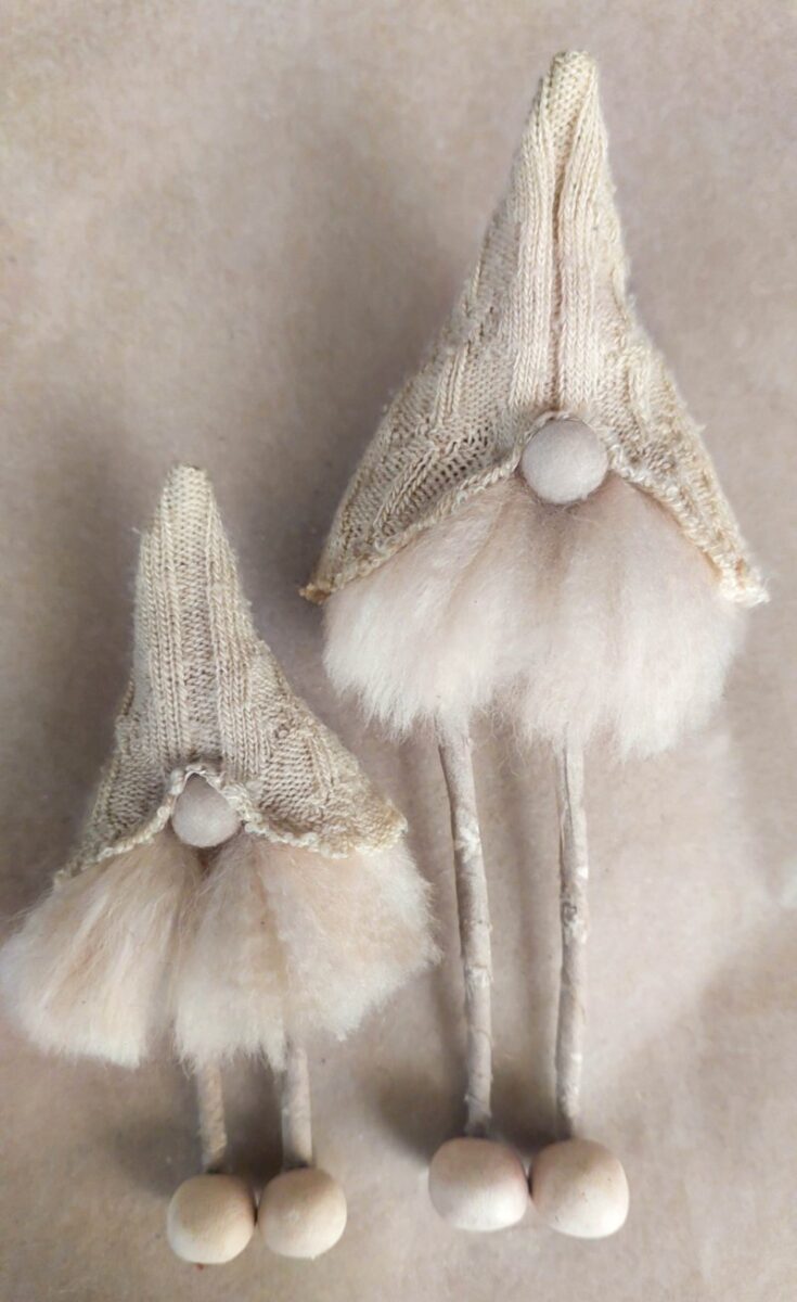 Love hygge style and handmade d&eacute;cor? Save this easy upcycled DIY&mdash;old socks, wire coat hangers, and craft scraps become the cutest long-legged Scandinavian gnomes for your shelf, mantel, or festive display.
