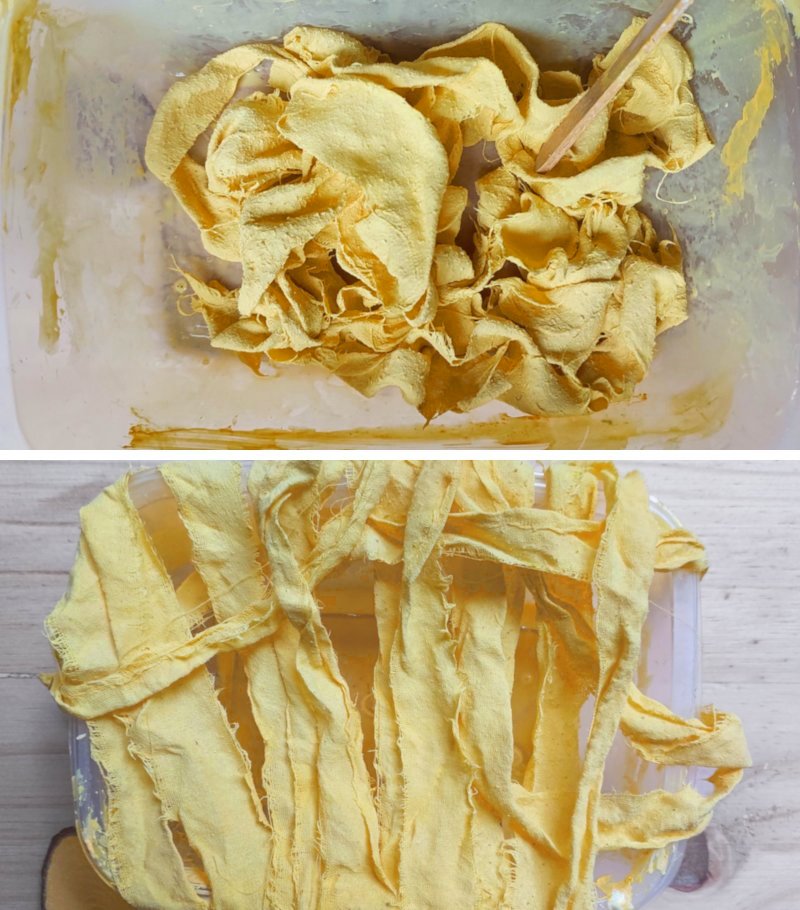 Colour or die the fabric strips in watered down paint