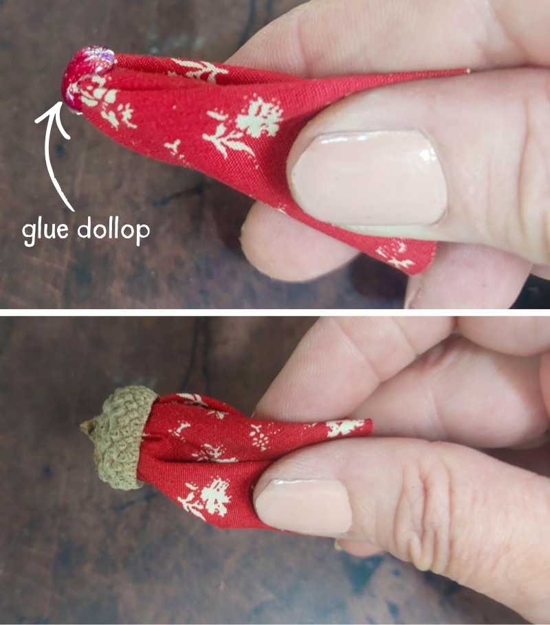 Fold the circle so the dollop of glue is at the tip