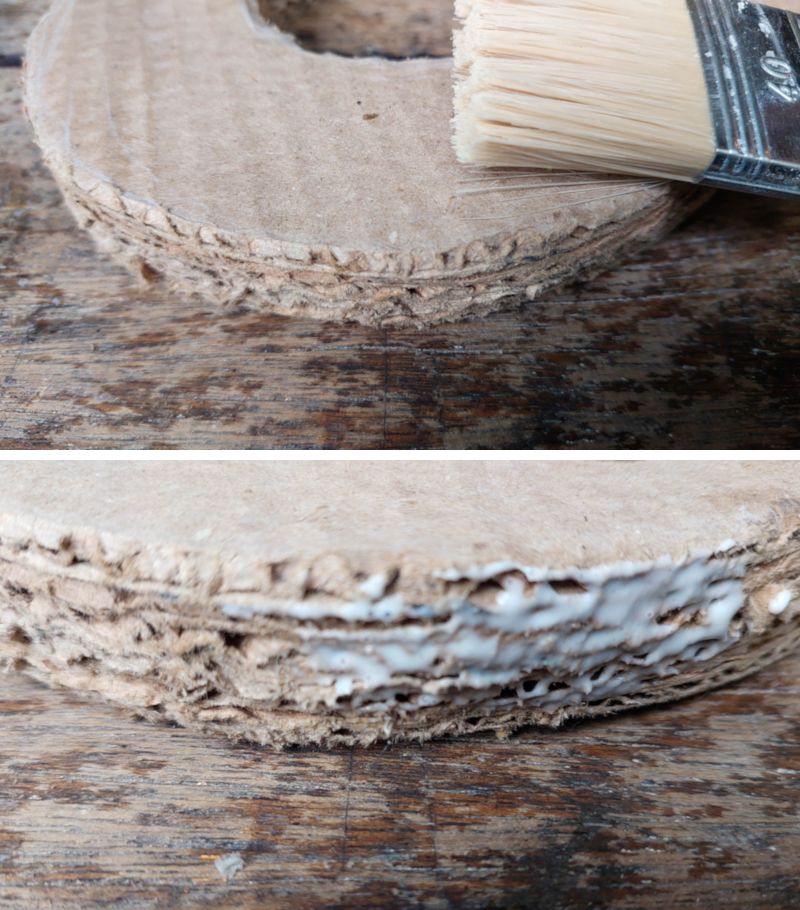To strengthen the cardboard edges, paint on glue