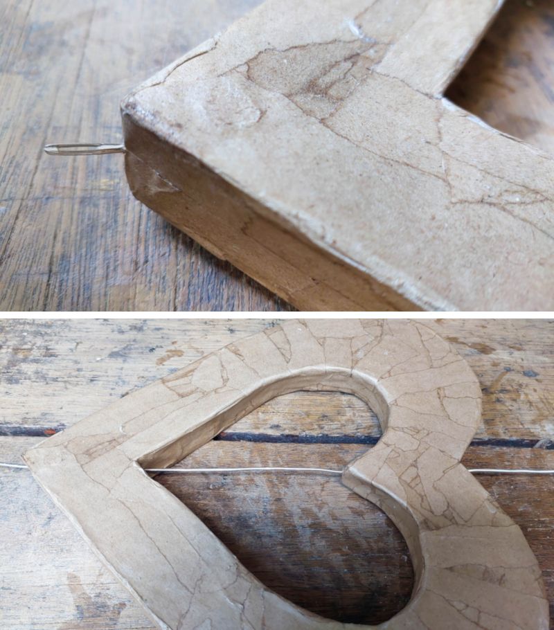 Make a hole in the hearts for the wire