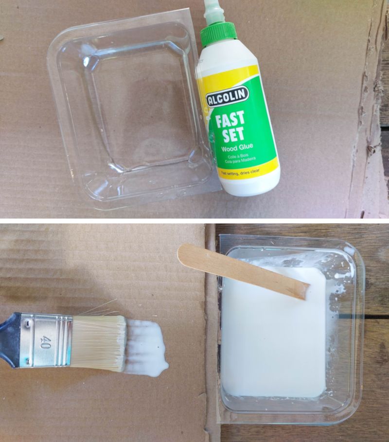 Mix wood glue and water and paint it on the cardboard sheets