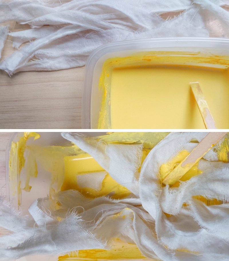 Colour or die the fabric strips in watered down paint