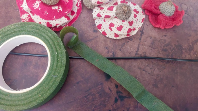 To make the stems for the flowers, use jewelry wire and florist tape