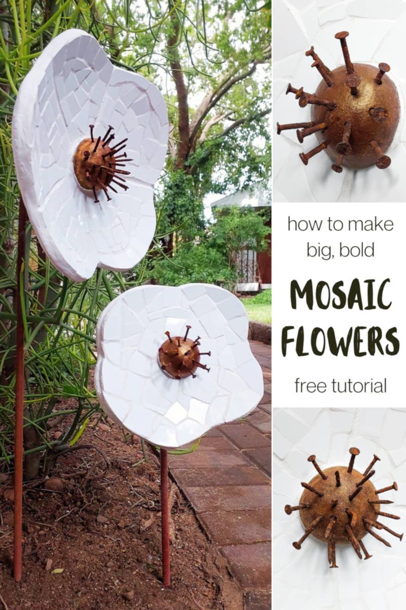 If you&rsquo;ve got a stash of old tiles and hardware lying around, this oversized mosaic flower project is such a fun way to turn them into weather‑friendly garden art that even the dog can&rsquo;t destroy.