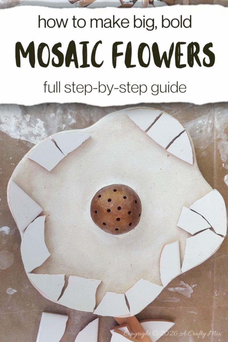 If you&rsquo;ve got a stash of old tiles and hardware lying around, this oversized mosaic flower project is such a fun way to turn them into weather‑friendly garden art that even the dog can&rsquo;t destroy.