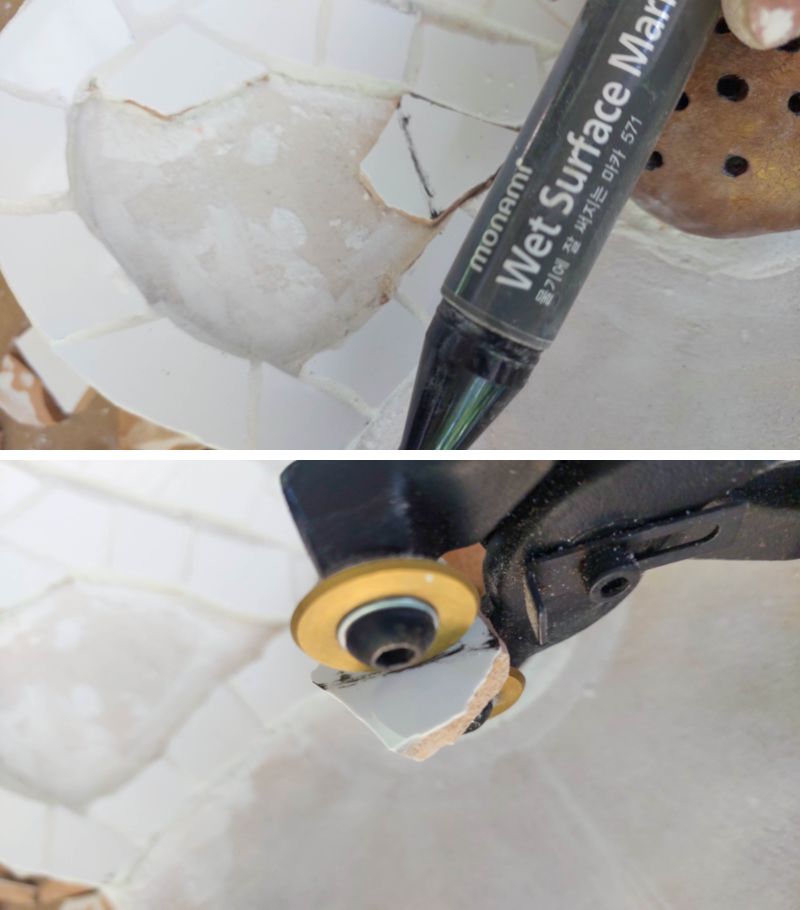 Mark the tiles to get a better fir before cutting them