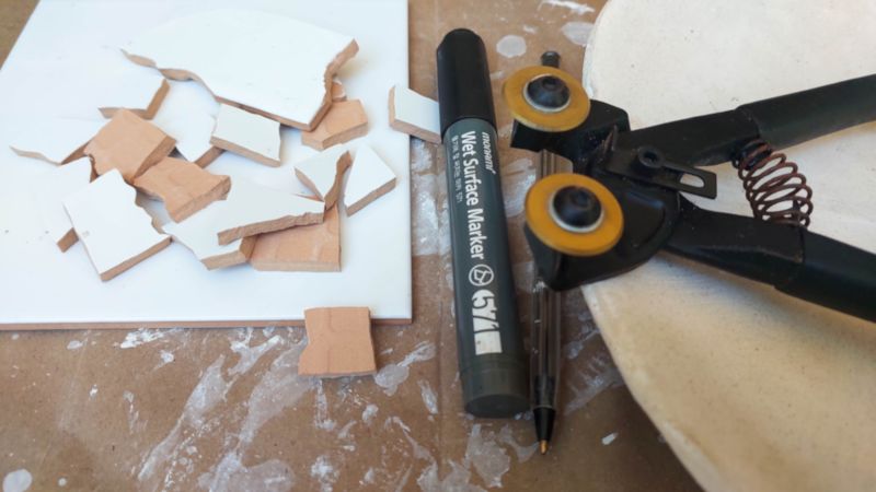 Scrap bathroom tiles that we used to make the mosaic flowers