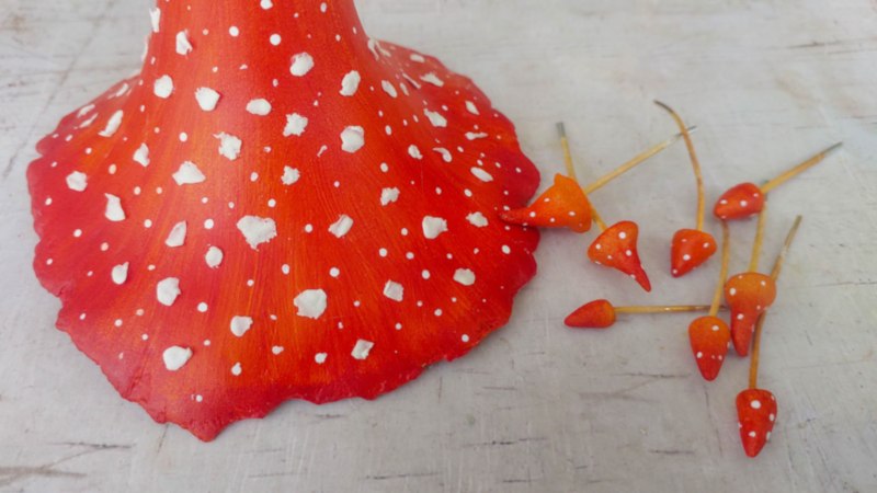 Paint the mushroom/toadstool and add small clay dots