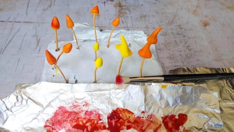 Making small mushrooms to add around the base of the fantasy planter