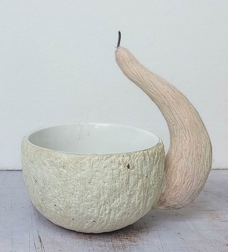 WIP - broken mug with a clay stalk