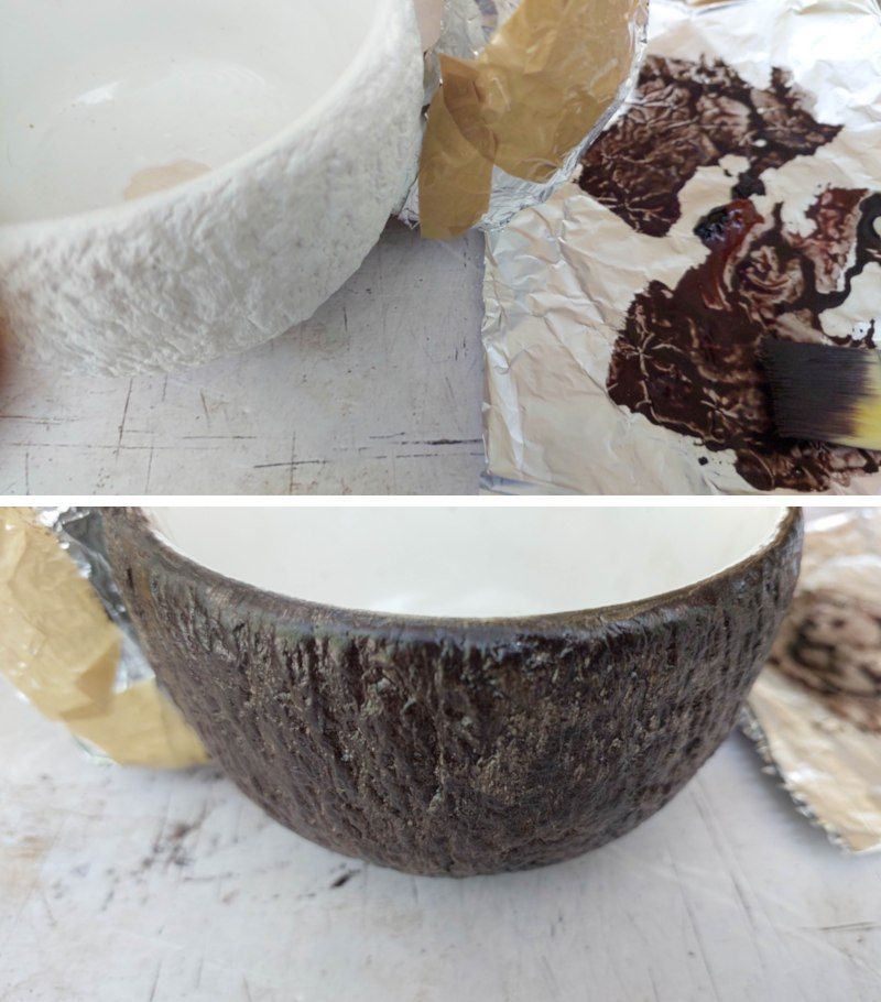 Paint the bowl in shades of brown