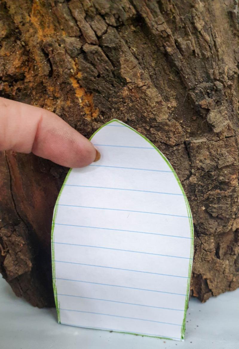 Use the paper template as a guide to carve into the stump