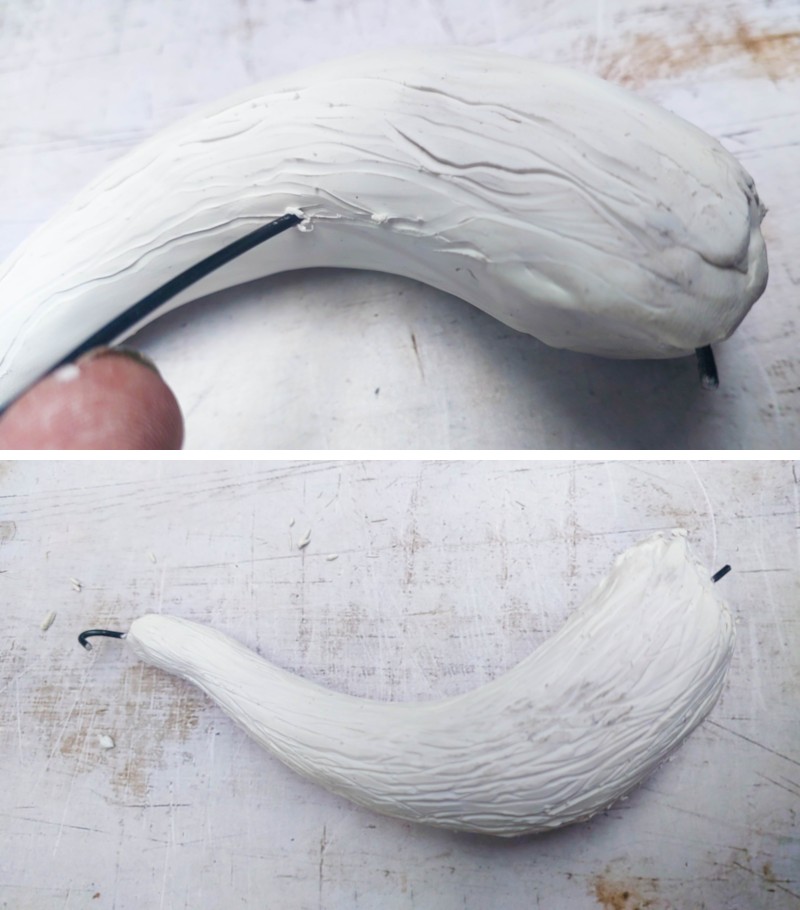 Score the mushroom stalk with a piece of wire to add texture