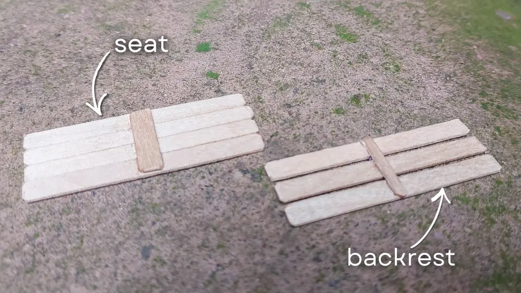 The back and seat are both made from wooden craft sticks. You can also use bark chips