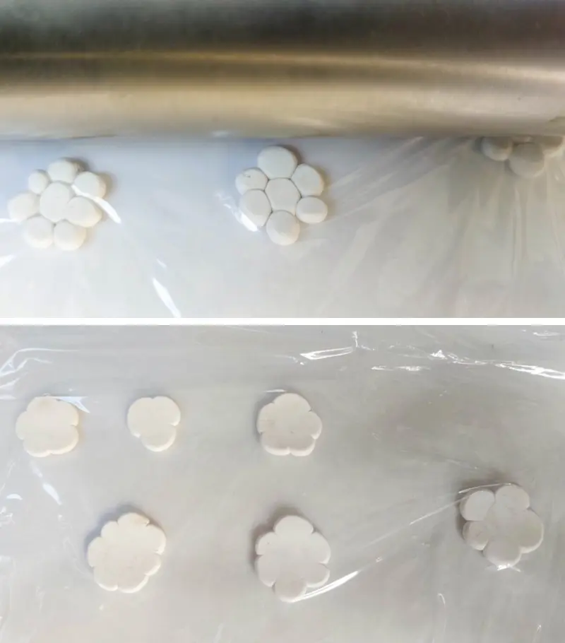 Roll the clay balls flat with a rolling pin