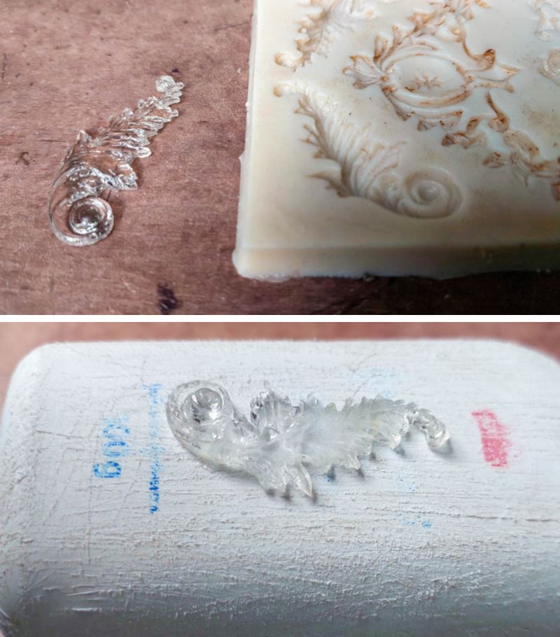 Pipe hot glue into the silicone mold. Wait for it to cure and remove