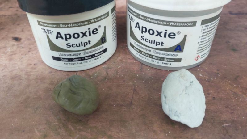 Mix two balls equally sized balls of epoxy clay, I used Apoxie Sculpt