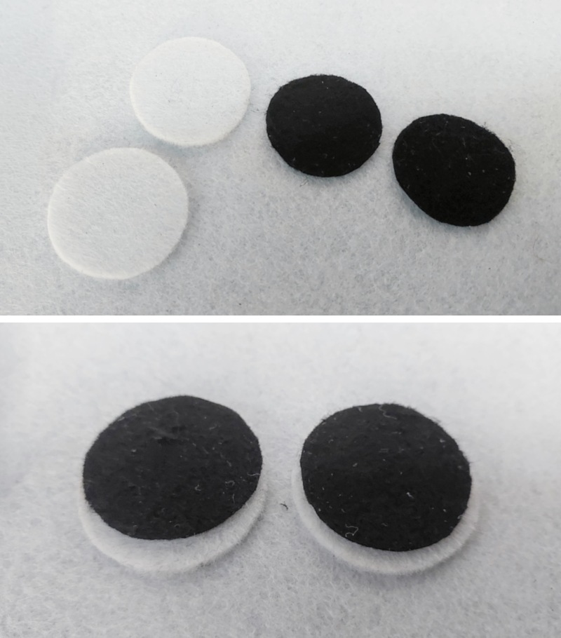 Make large eyes for the whimsical bat out of black and white felt