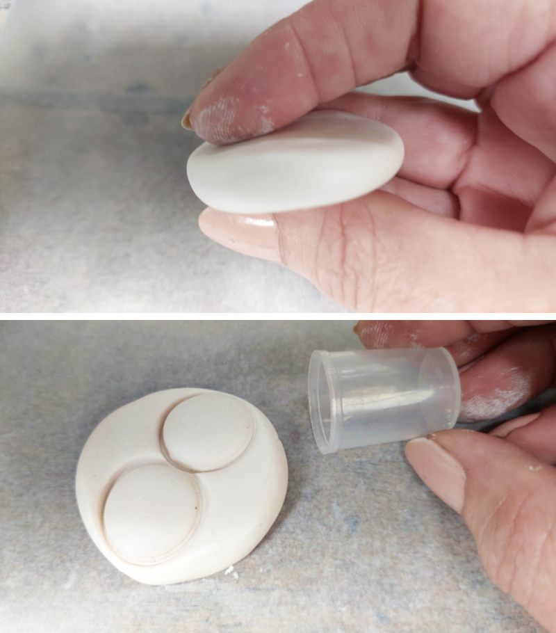 Use a small lid to make clay circles for the mummy's eyes