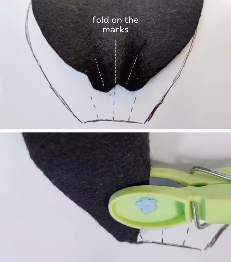Fold the felt bat ears and add glue