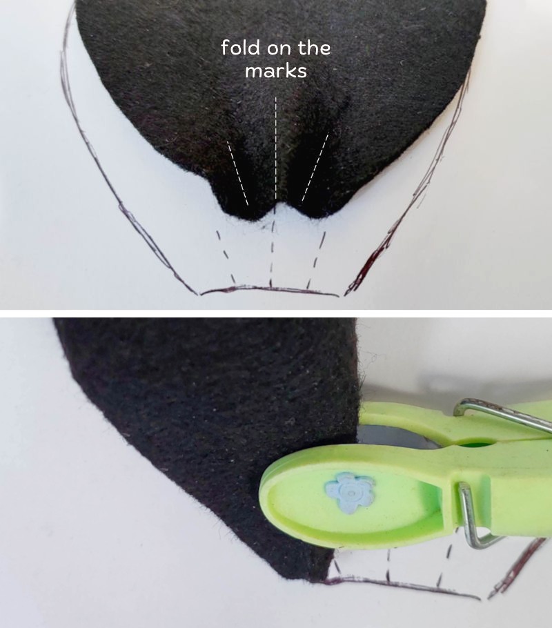 Fold the felt bat ears and add glue