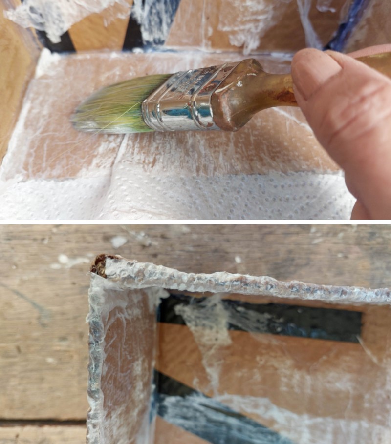 Mod podge kitchen toweling all over the sarcophagus