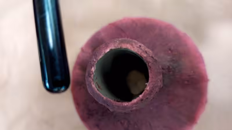 A top down view of the plum noir vase after painting