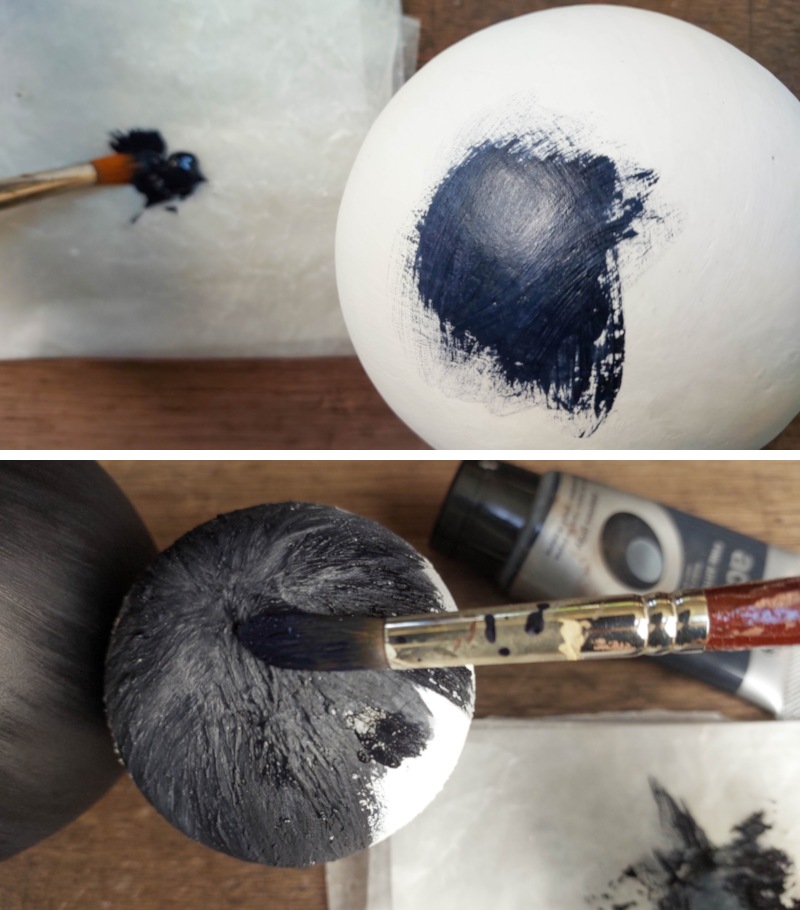 Paint the polystyrene (Styrofoam) balls black