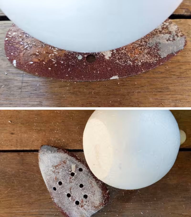 Sand the bottom of the polystyrene (Styrofoam) ball flat