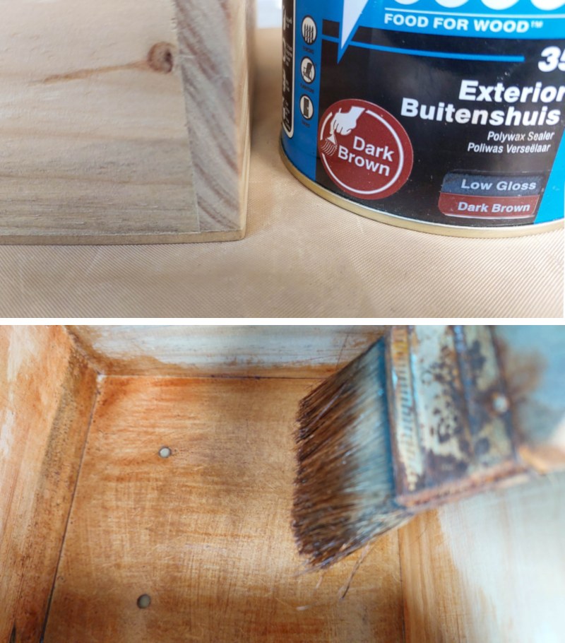 A raw wooden planter is sealed with polywax to create a waterproof barrier.
