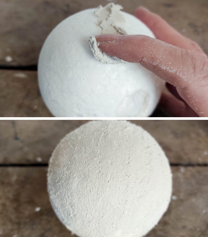 Tub texture paste all over the polystyrene (Styrofoam) ball