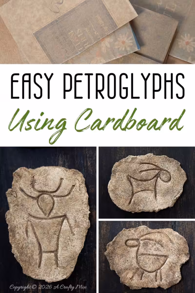 Easy cardboard petroglyphs tutorial with handmade faux stone plaques
