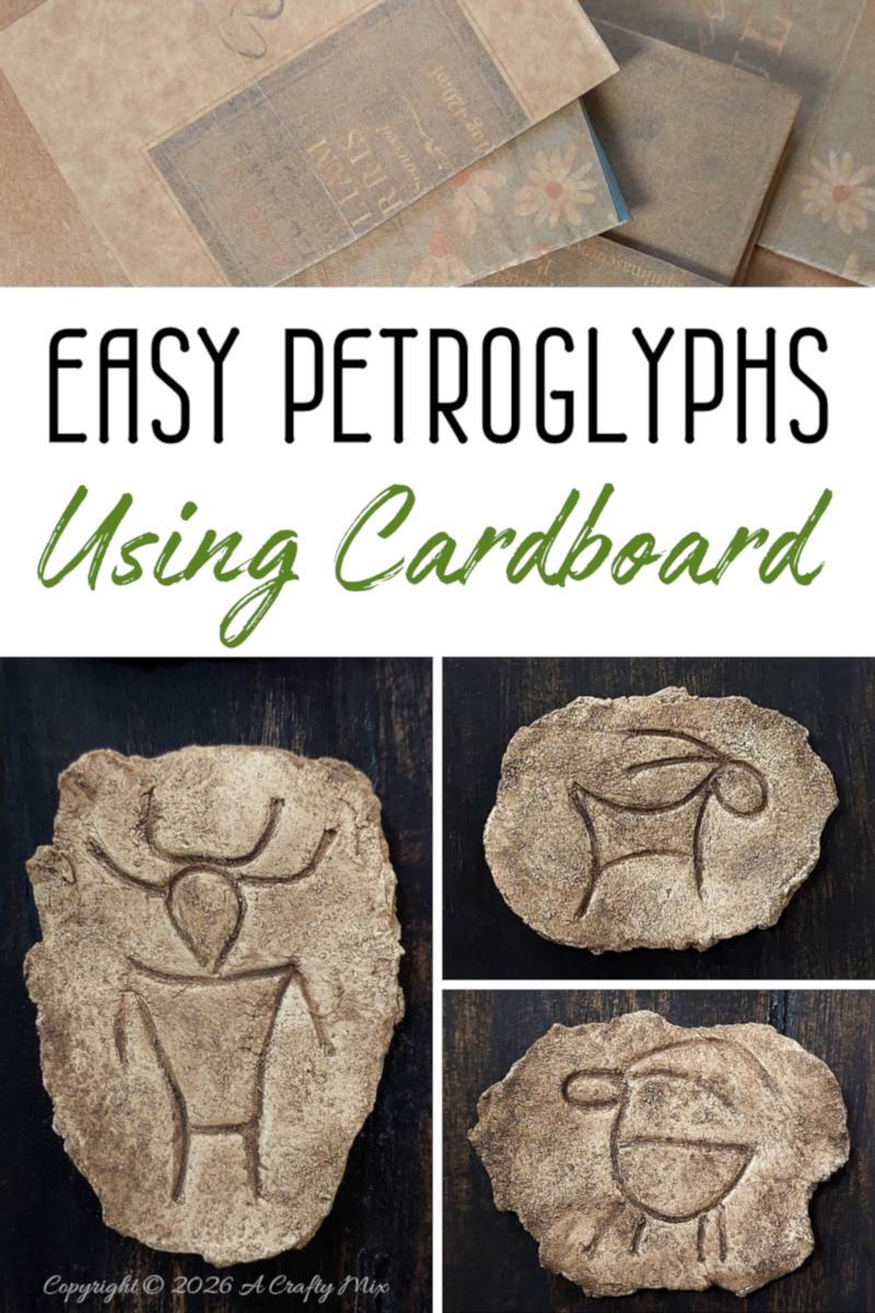 Easy cardboard petroglyphs tutorial with handmade faux stone plaques