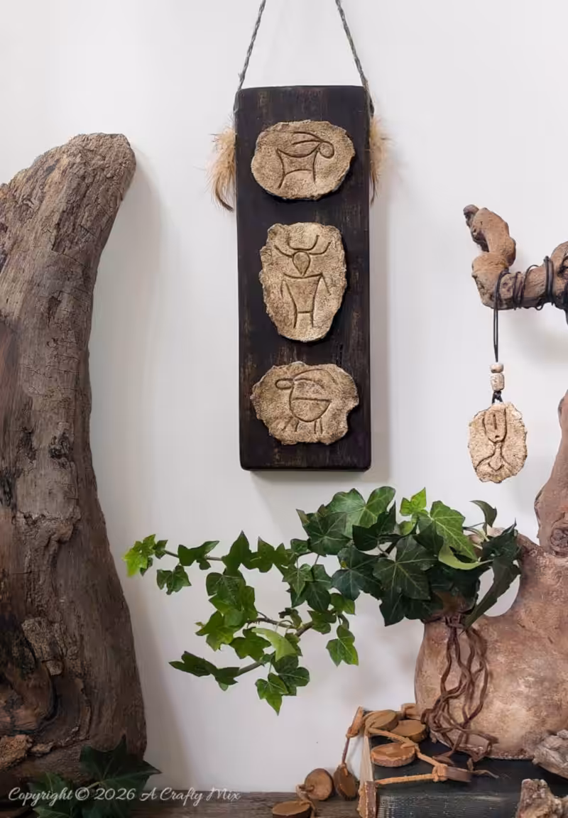 Faux stone petroglyph wall decor and beaded hanging charm