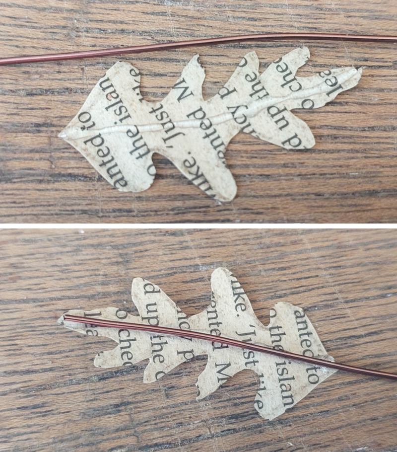Glue the thinner 18 gauge wire down the middle of the leaves