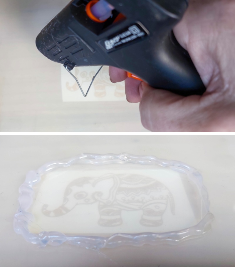 Make a hot glue well or reservoir for the resin keepsakes